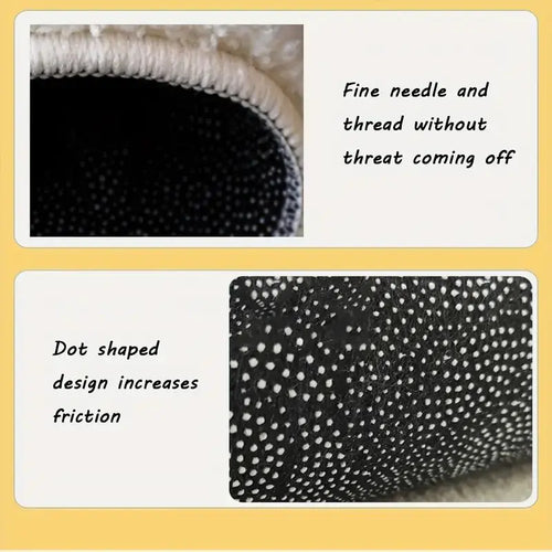 Close-up of stitched rug edge and non-slip dot backing