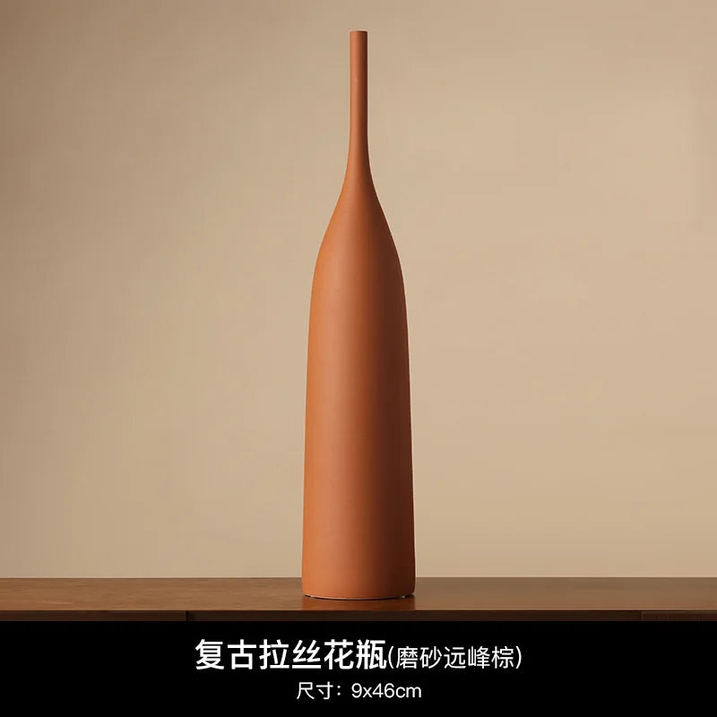 Morandi Wabi-Sabi Ceramic Vase in Earth Tones for Living Room or Shelf