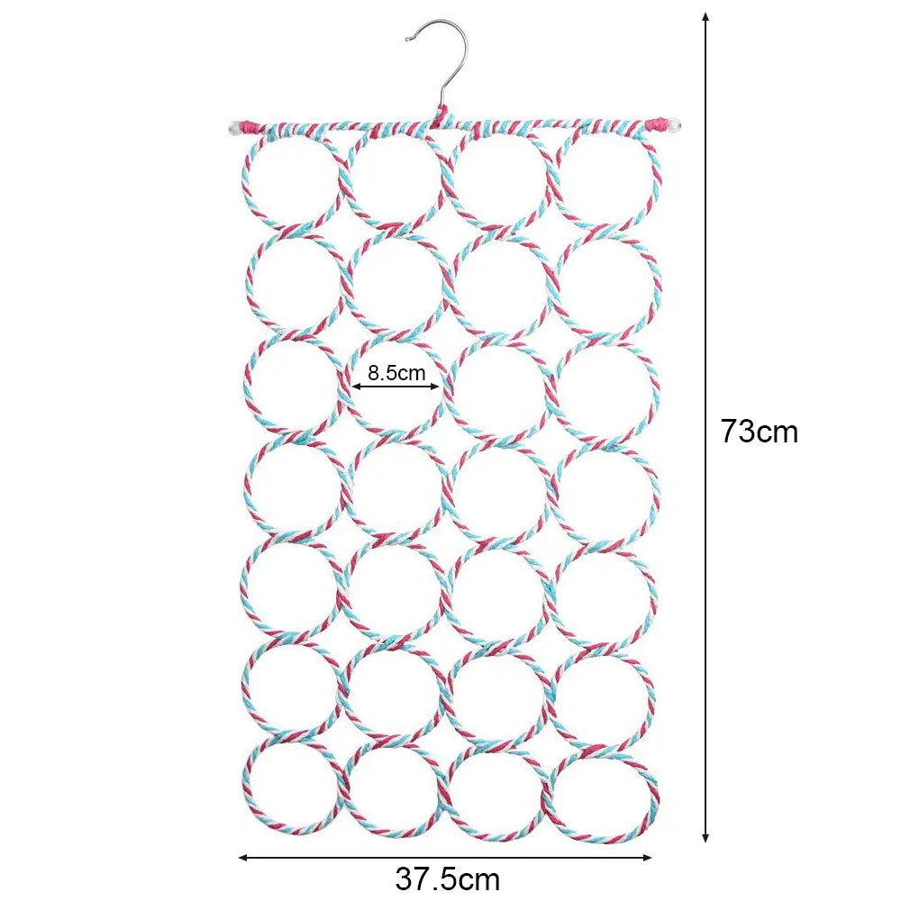 Multi-Ring Rattan Weave Scarf & Accessory Hanger for Closet Organization – 6 to 28 Loops