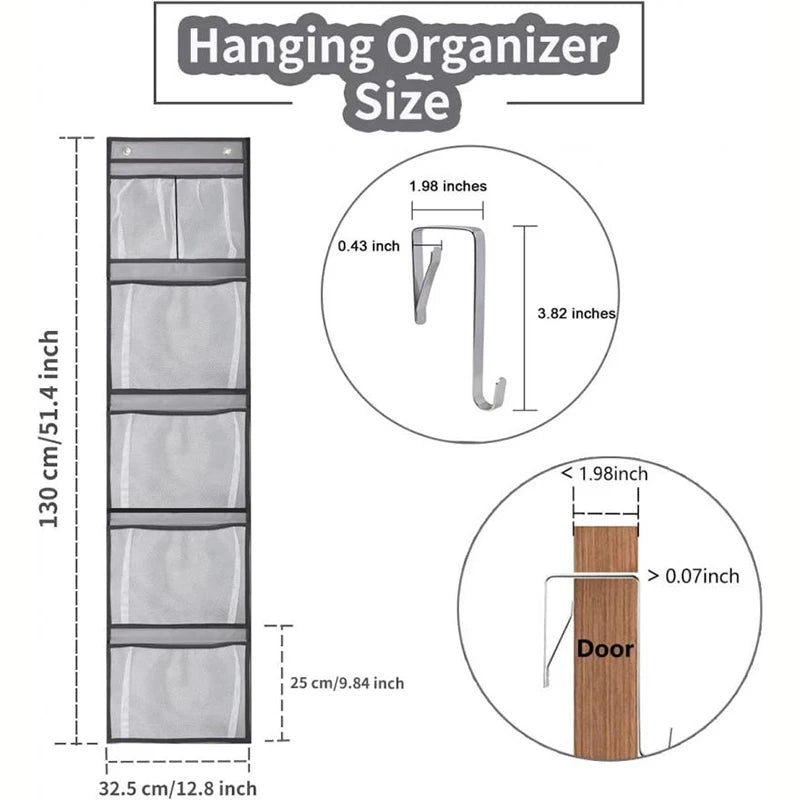 Over-the-Door Hanging Organizer with Mesh Pockets – Grey