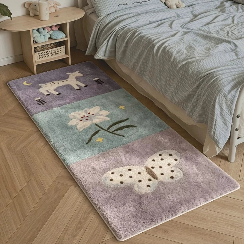 Dottie Patchwork Soft Fluffy Bedside Rug – Cozy Animal Print Bedroom Mat