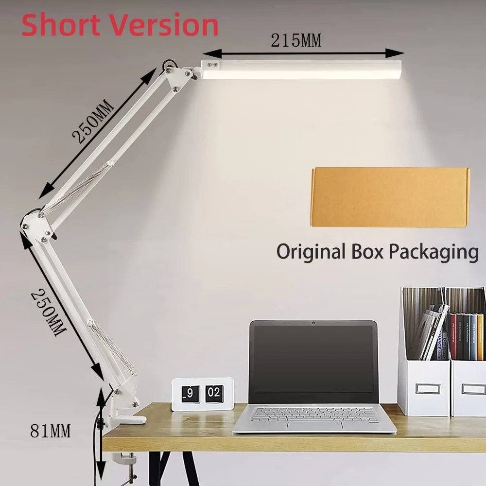 Adjustable LED Desk Lamp with Clamp – Dimmable Swing Arm Light for Home Office, Eye Comfort, and Small Spaces