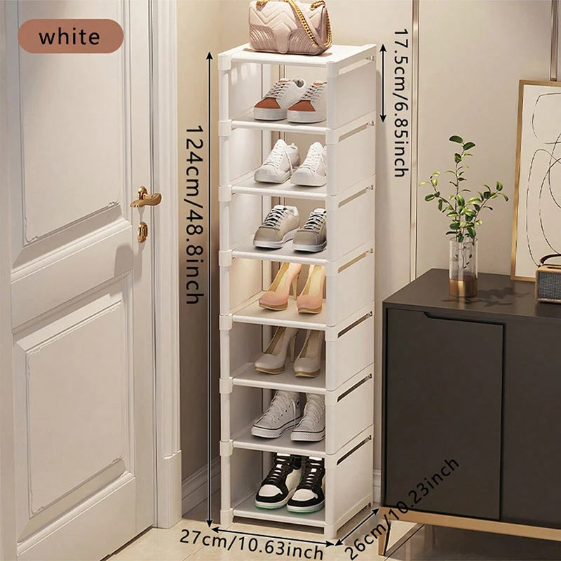 Slim Multi-Tier Metal Shoe Rack for Entryway or Closet—6 or 8 Shelf Narrow Organizer