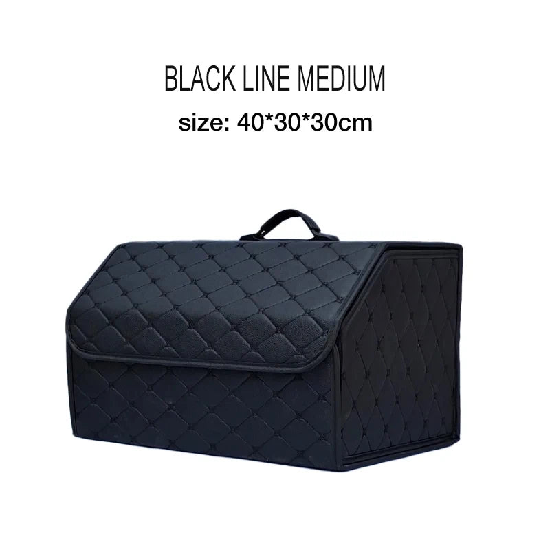 Folding Car Trunk Organizer Box – Quilted PU Leather Storage Bin