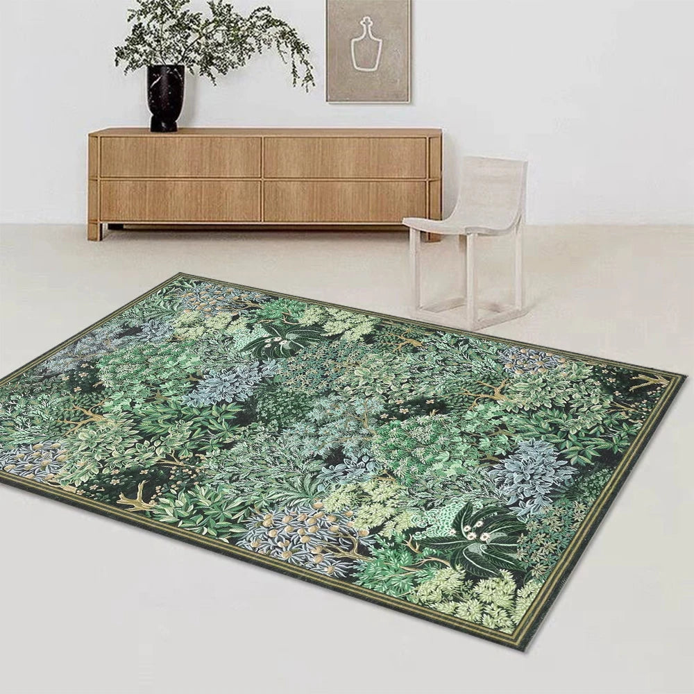 Woodland Botanical Washable Area Rug – Geometric Non-Slip for Living Room or Bedroom