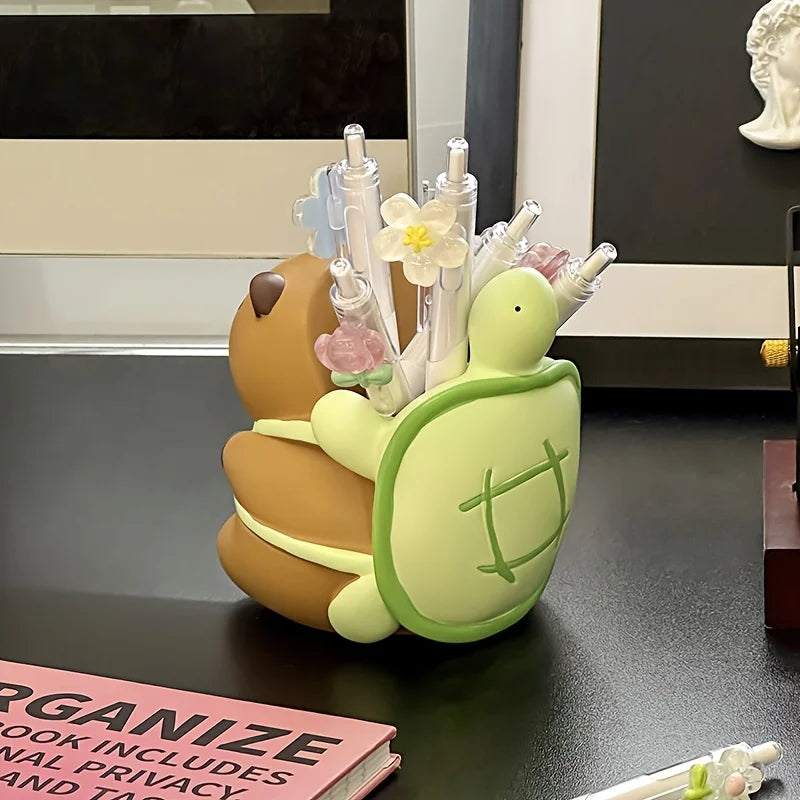 Capybara Turtle Backpack Pen Holder Desk Organizer – Chocolate