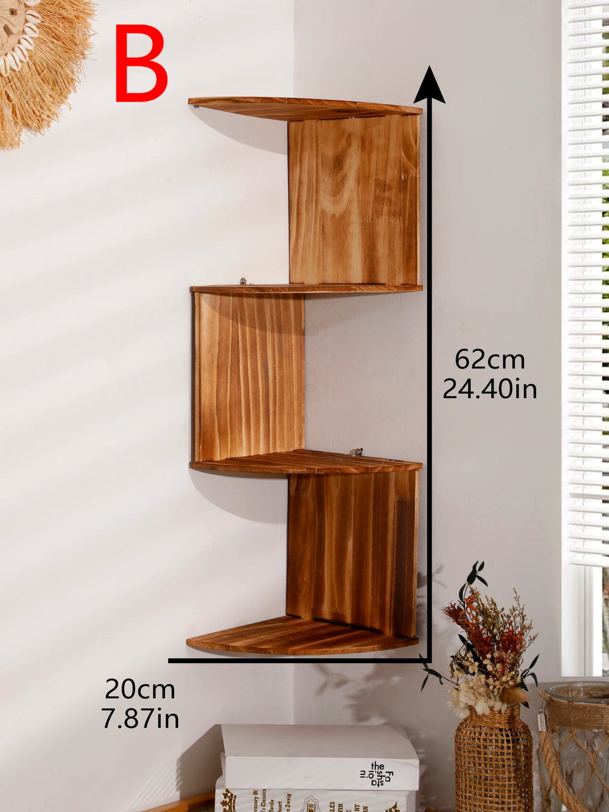 Wooden Corner Floating Shelf – 2-Tier or 5-Tier Wall-Mounted Organizer for Living Room, Kitchen, Bathroom, or Bedroom