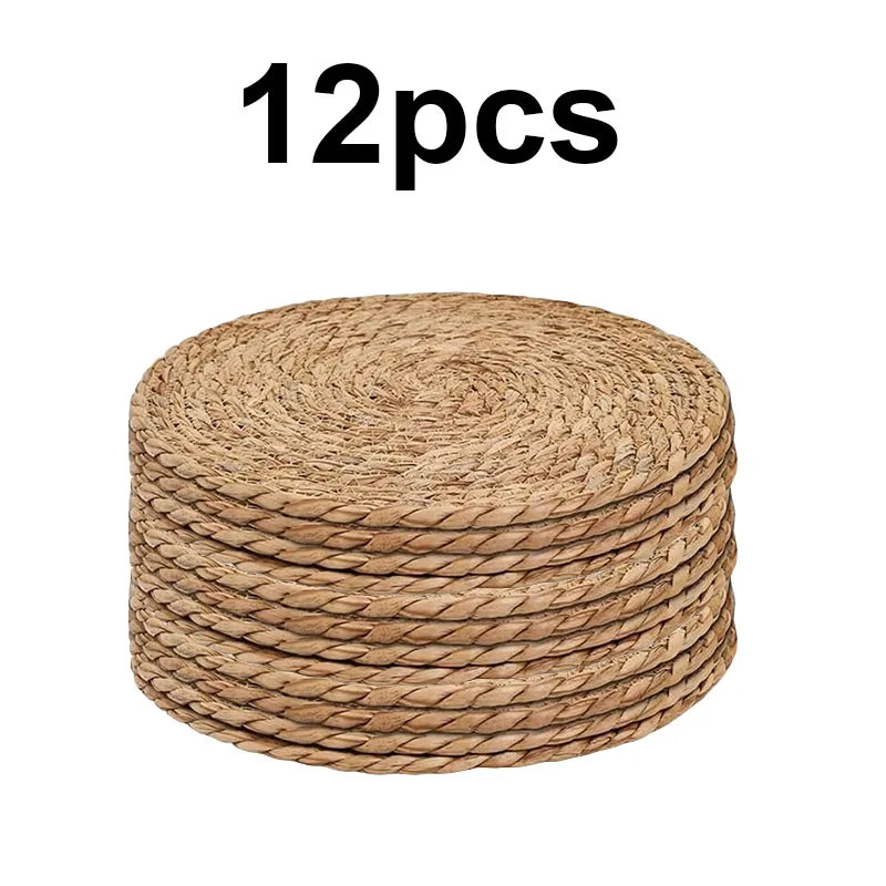 Arden Round Woven Water Hyacinth Placemats – 12" Set