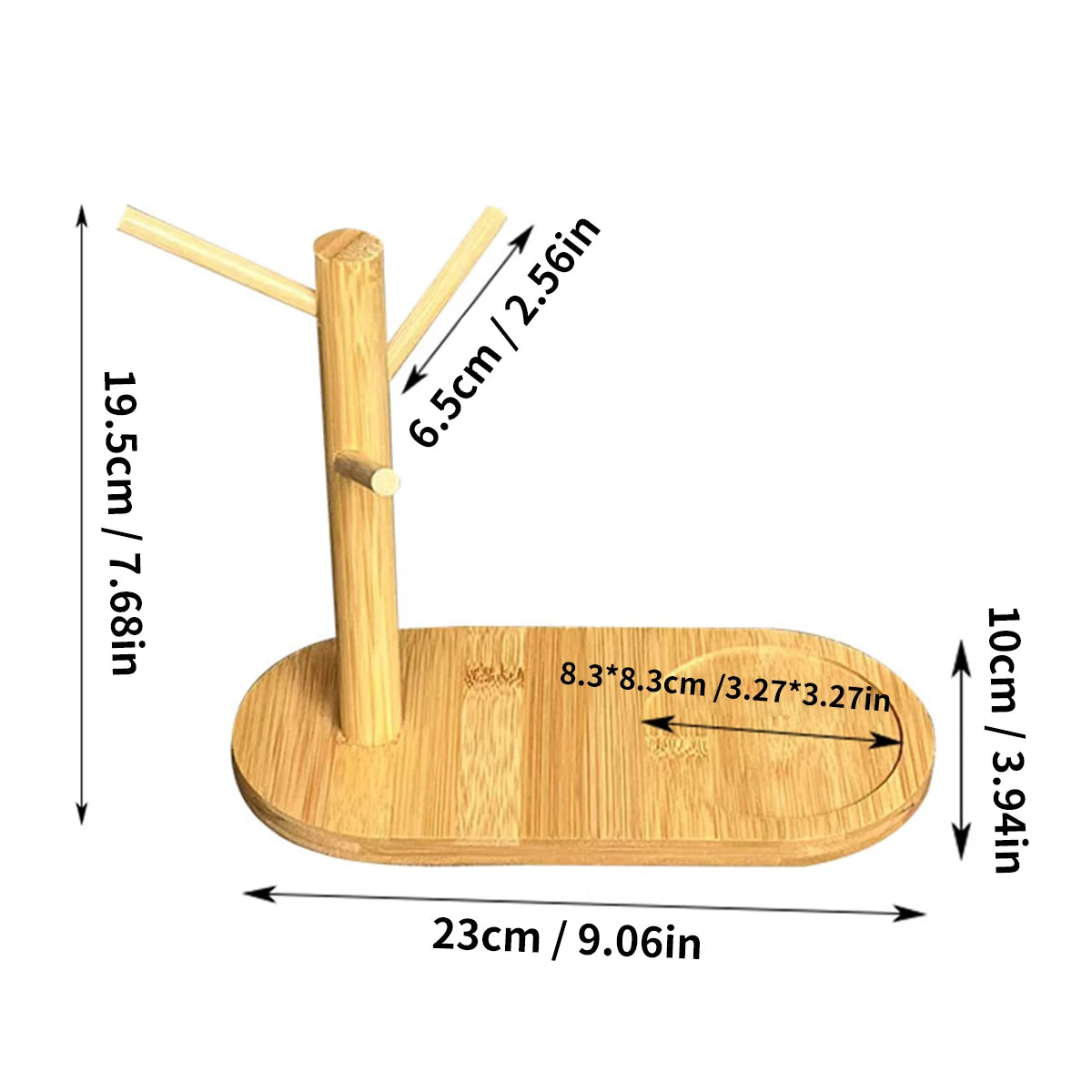 Bamboo Mug Tree Holder for Kitchen & Coffee Nook – Compact 3 or 6 Hook Countertop Rack