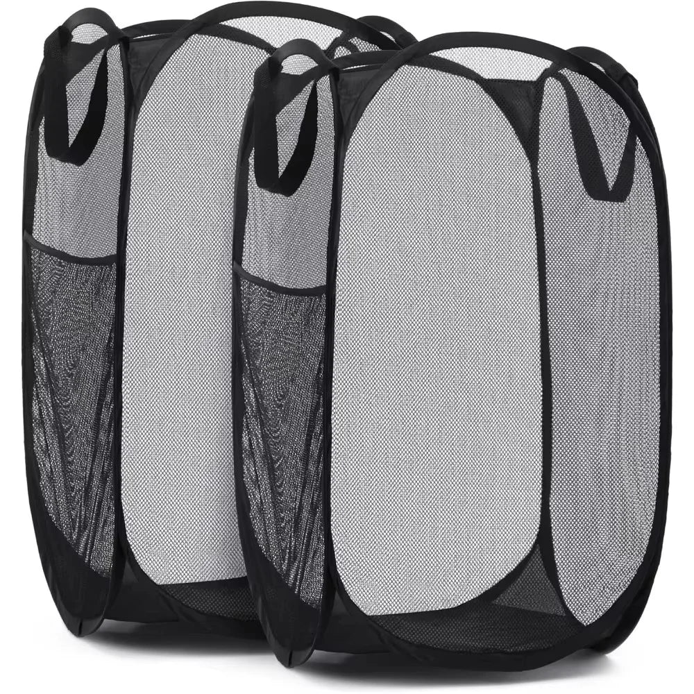 Collapsible Mesh Pop-Up Laundry Hamper with Side Pocket for Laundry Room, Closet, or Apartment