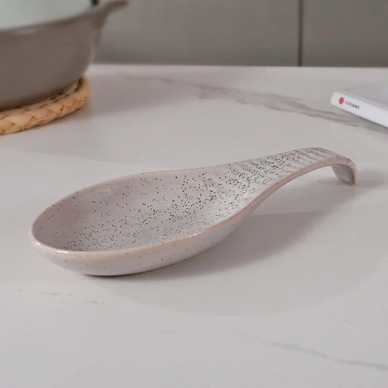 Speckled Ceramic Spoon Rest for Kitchen Counter