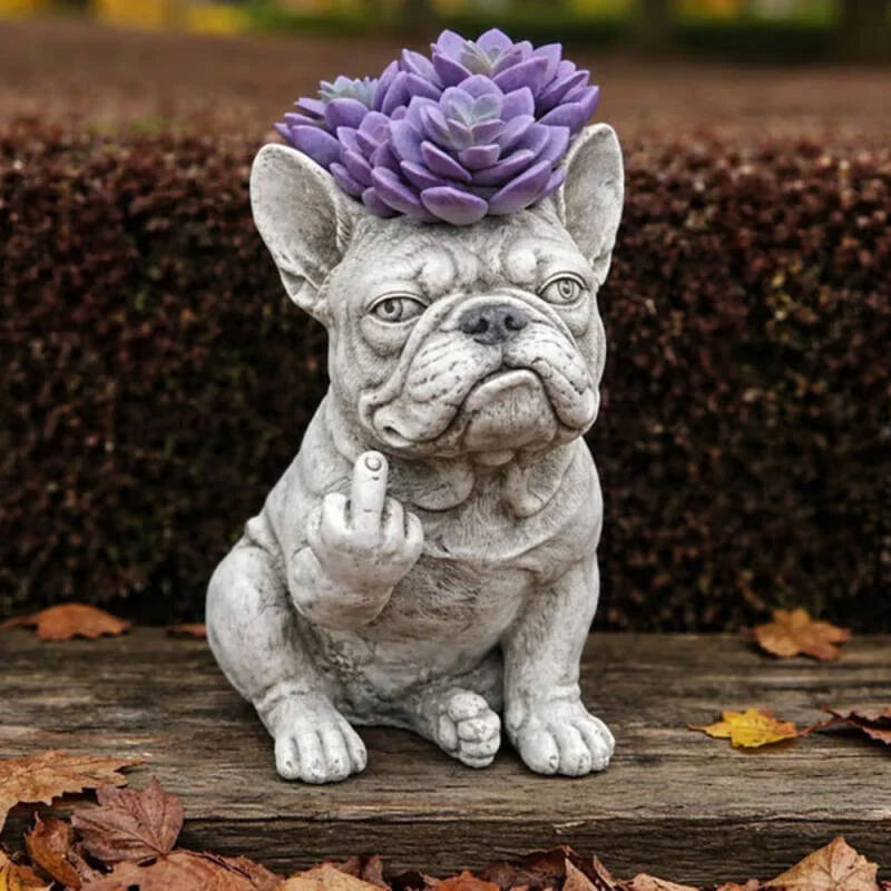 Grumpy French Bulldog Resin Planter – Sculptural Dog Flower Pot for Indoor Desk or Outdoor Garden Decor