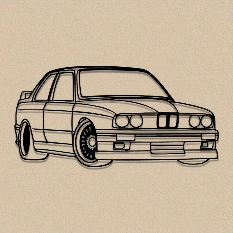vintage car silhouette metal wall art on neutral background