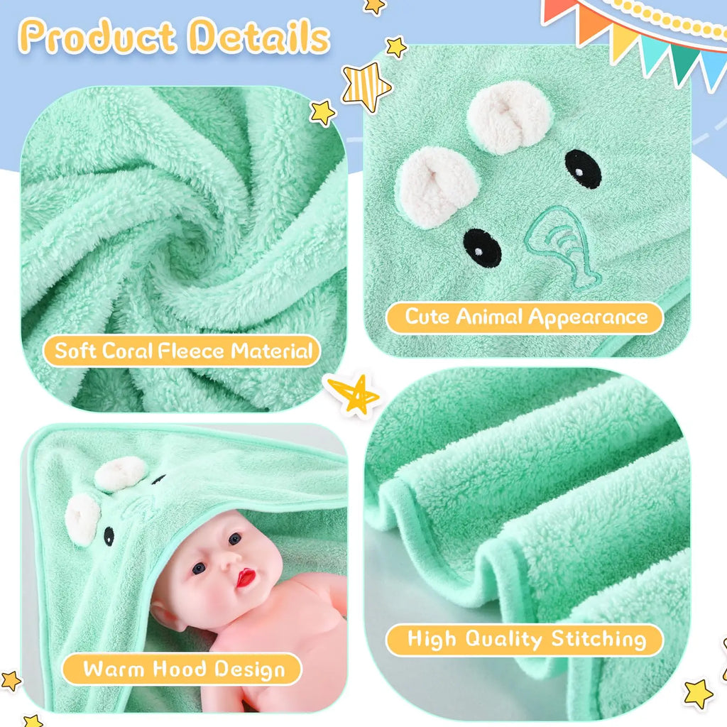 Cartoon Animal Hooded Baby Towel in Soft Coral Fleece