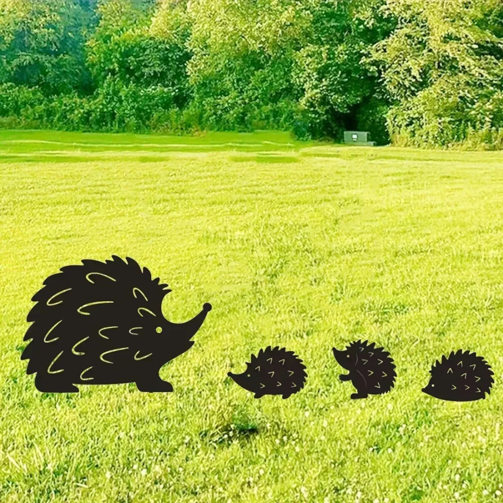 Willow Hedgehog Family Metal Garden Stakes