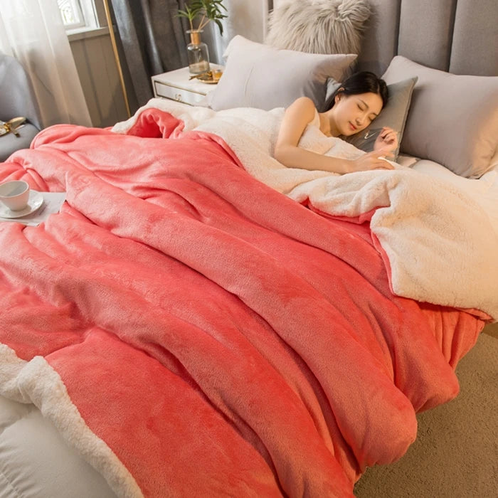 Winter Double-Sided Sherpa Fleece Bed Blanket with Quilt Cover Option