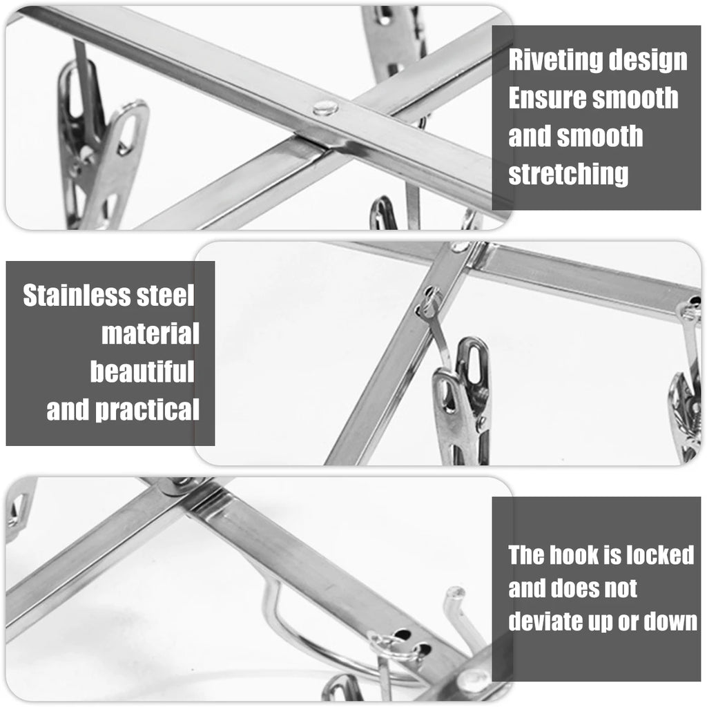 Folding Stainless Steel Drying Rack with 20 or 35 Clips