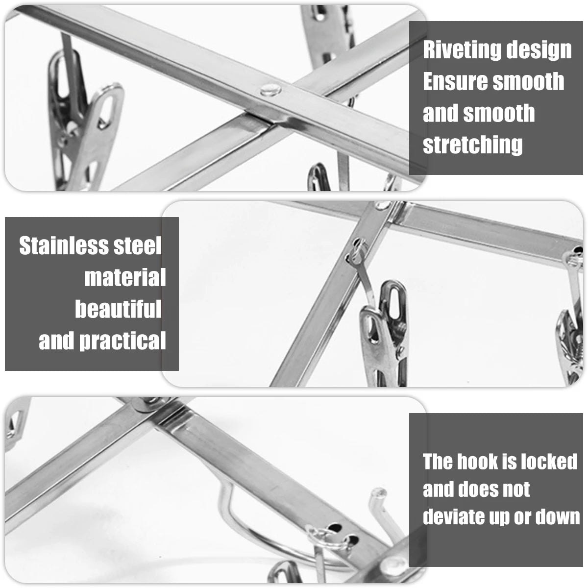 Folding Stainless Steel Drying Rack with 20 or 35 Clips