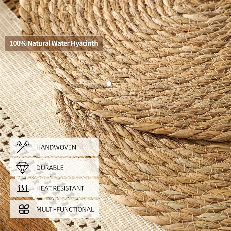 Arden Round Woven Water Hyacinth Placemats – 12" Set