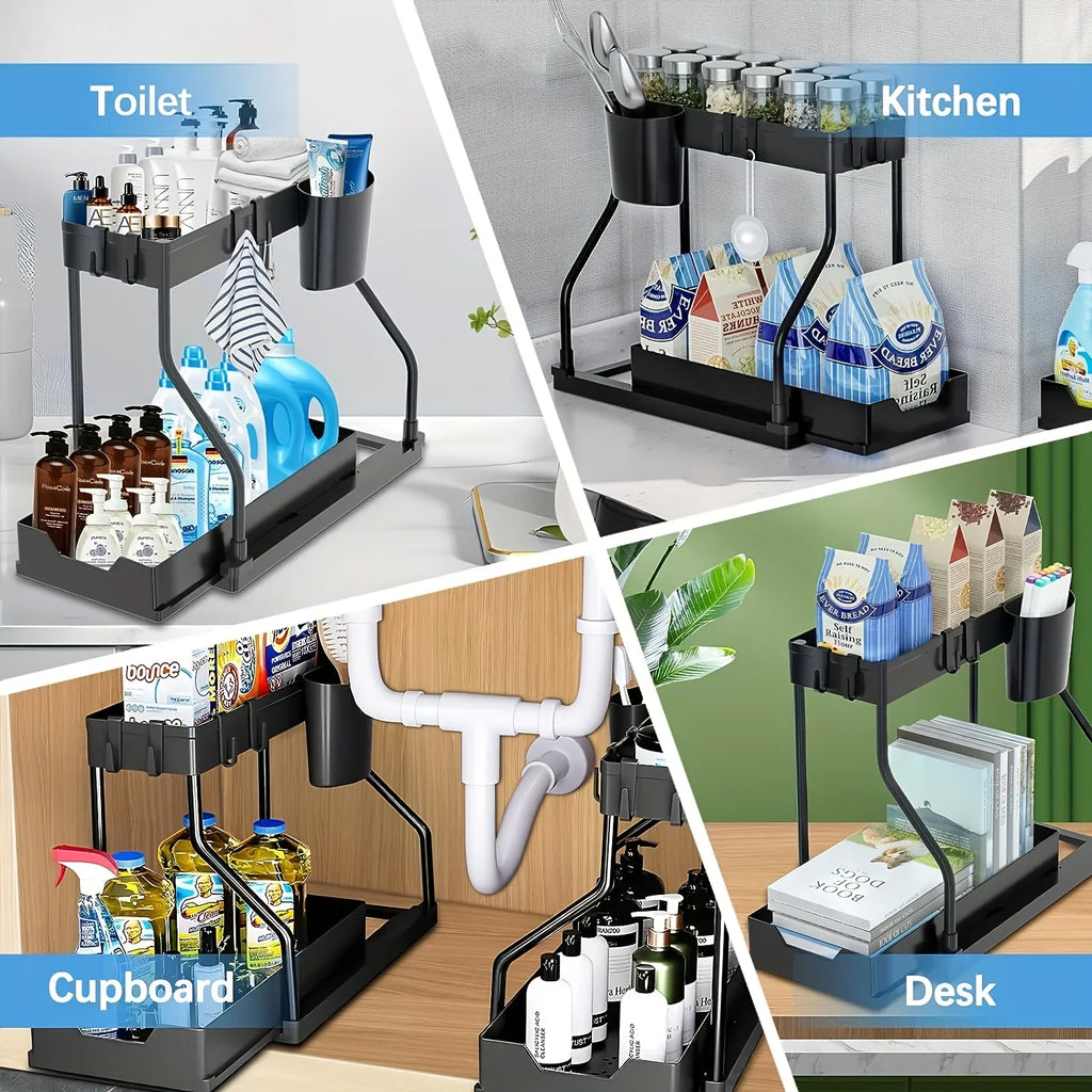 2-Tier Pull-Out Under Sink Organizer for Kitchen or Bathroom