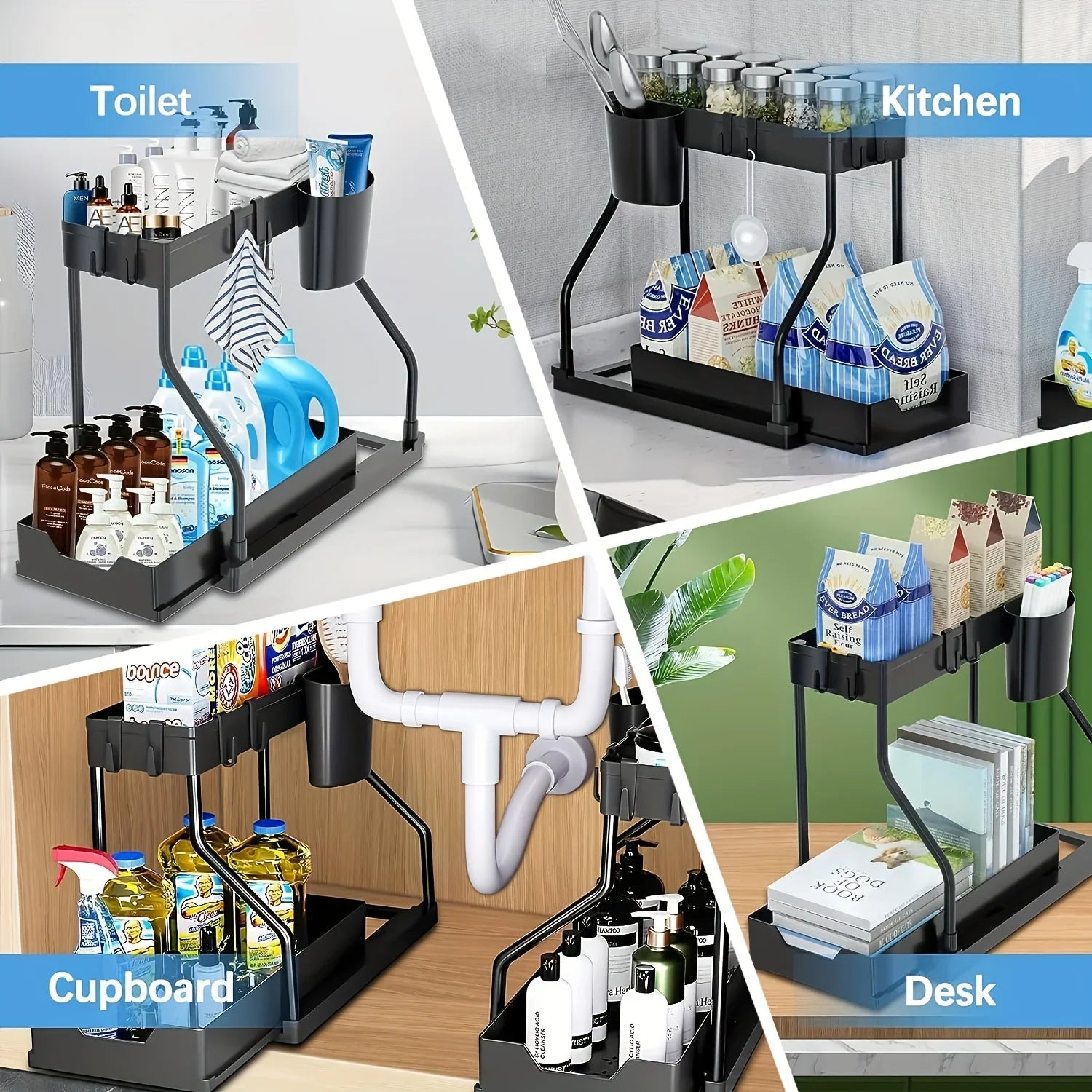 2-Tier Pull-Out Under Sink Organizer for Kitchen or Bathroom