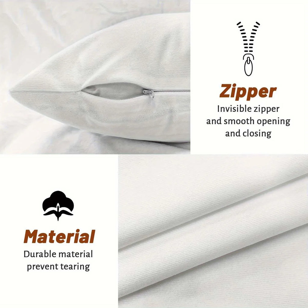 Close-up of invisible zipper and textured white polyester fabric on pillow cover