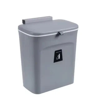 Wall-Mounted Rectangular Trash Bin with Lid for Kitchen & Bathroom, 7L / 9L, White or Dark Gray
