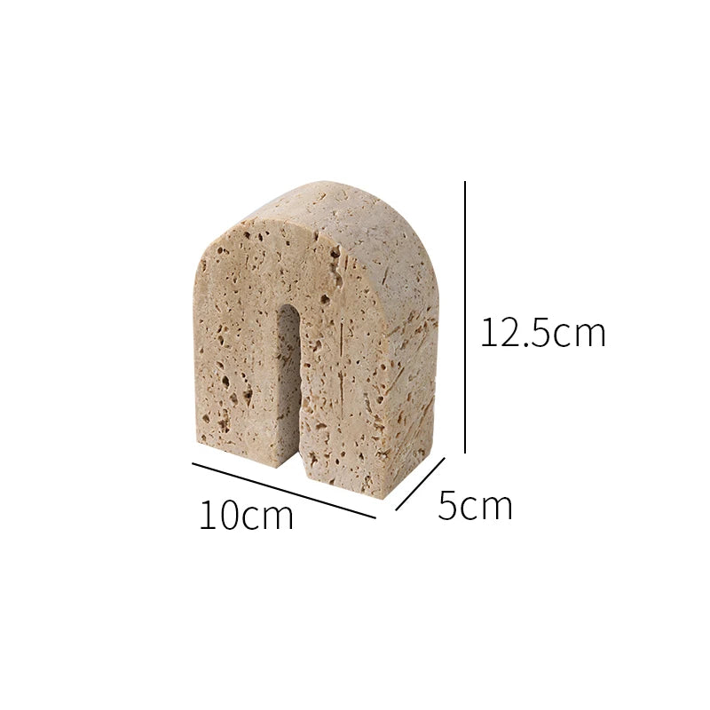 Arched Travertine Stone Bookends for Living Room & Shelf Organization – Retro Beige Sculptural Design