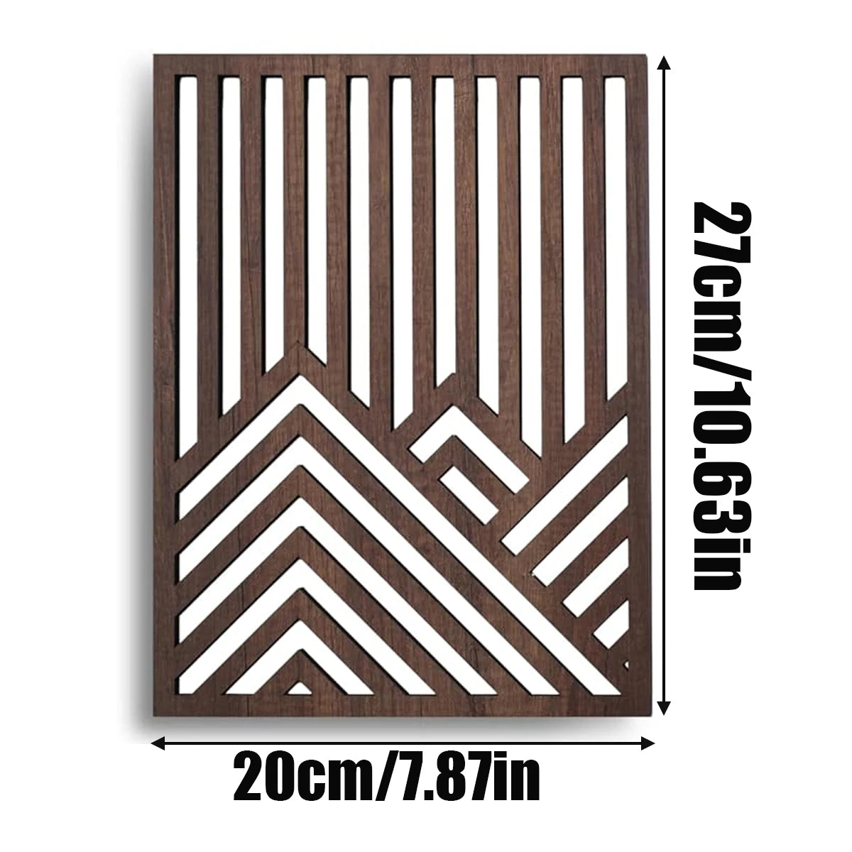 Measurement diagram showing a single rectangular wood panel at 27 cm by 20 cm
