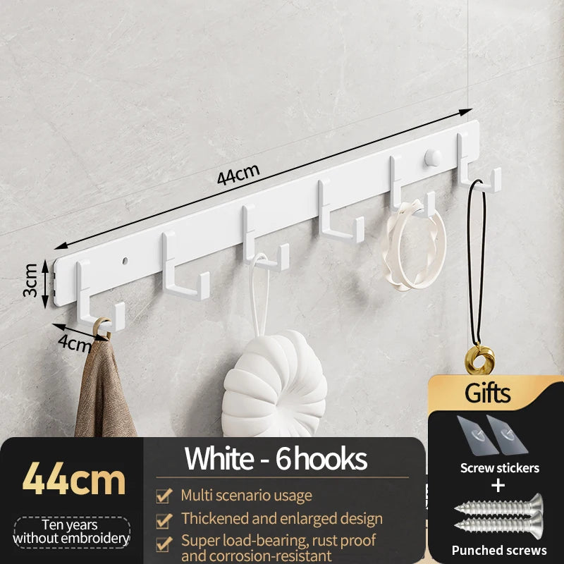 Aluminum Wall-Mounted Multi-Hook Rack for Entryway, Kitchen, or Bathroom