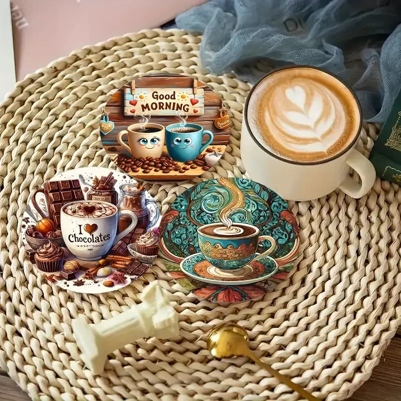 Coffee-Themed Wooden Coaster Set – 12 Pieces for Kitchen & Living Room