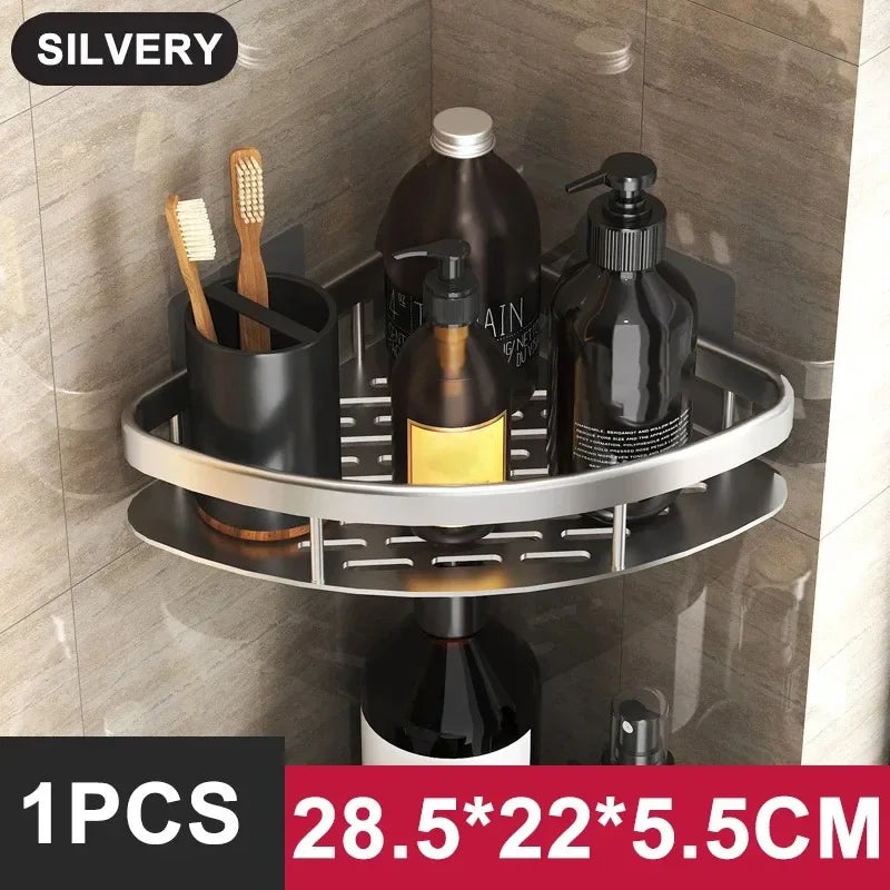 Wall-Mounted Aluminum Organizer Shelf (Adhesive, No-Drill)