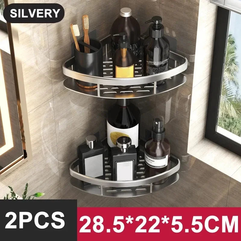 Wall-Mounted Aluminum Organizer Shelf (Adhesive, No-Drill)