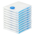 Stack of 10 clear vacuum storage bags with blue valve for clothing organization
