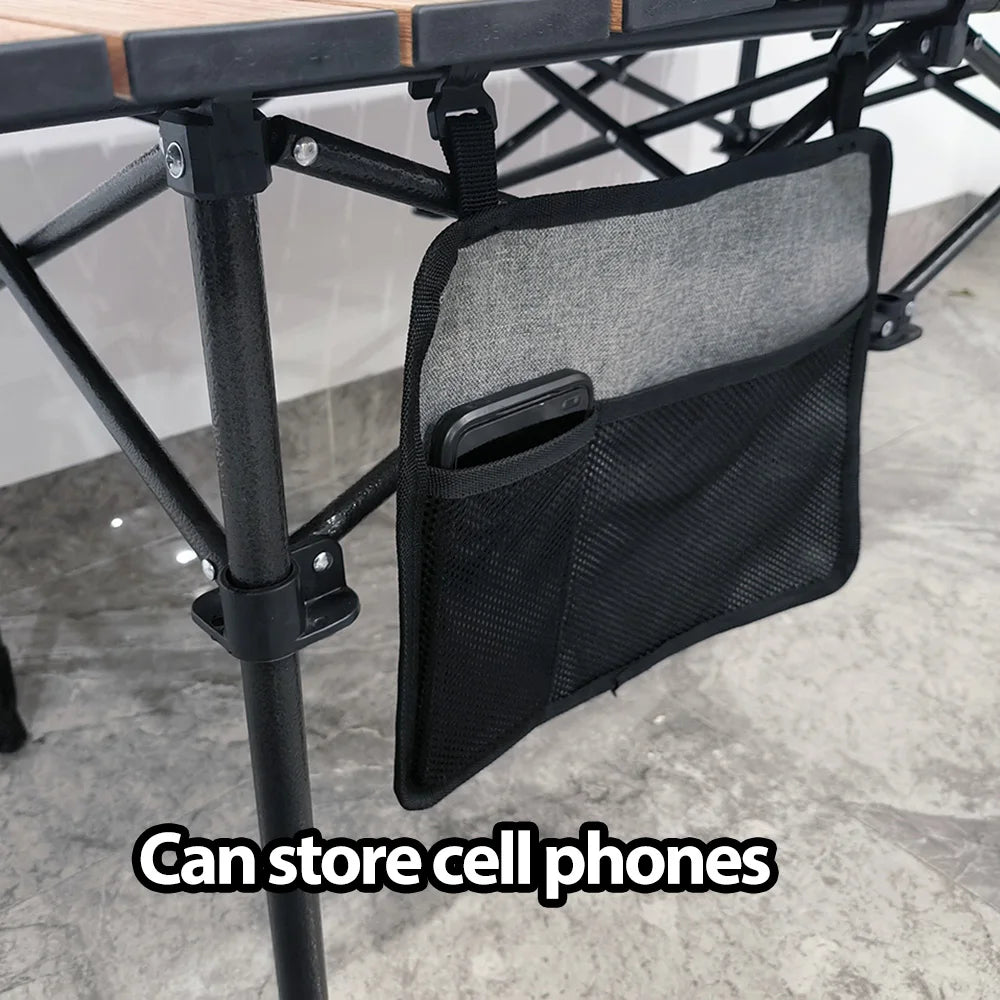 Table storage bag with a cell phone stored in the pocket