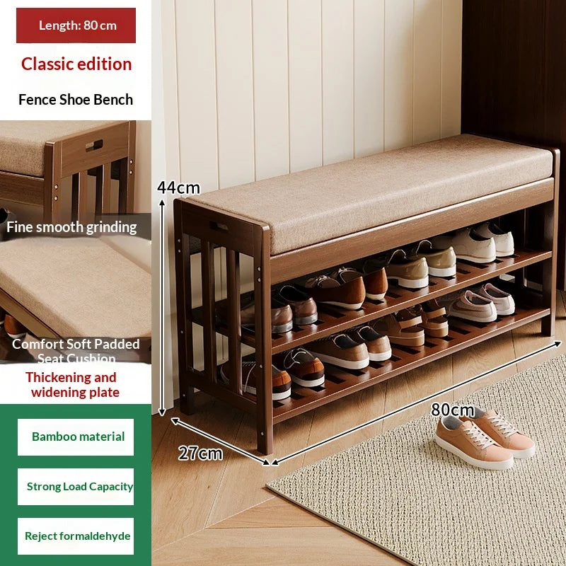 Entryway Shoe Storage Bench with Cushion – Two-Tier Organizer for Mudrooms & Hallways