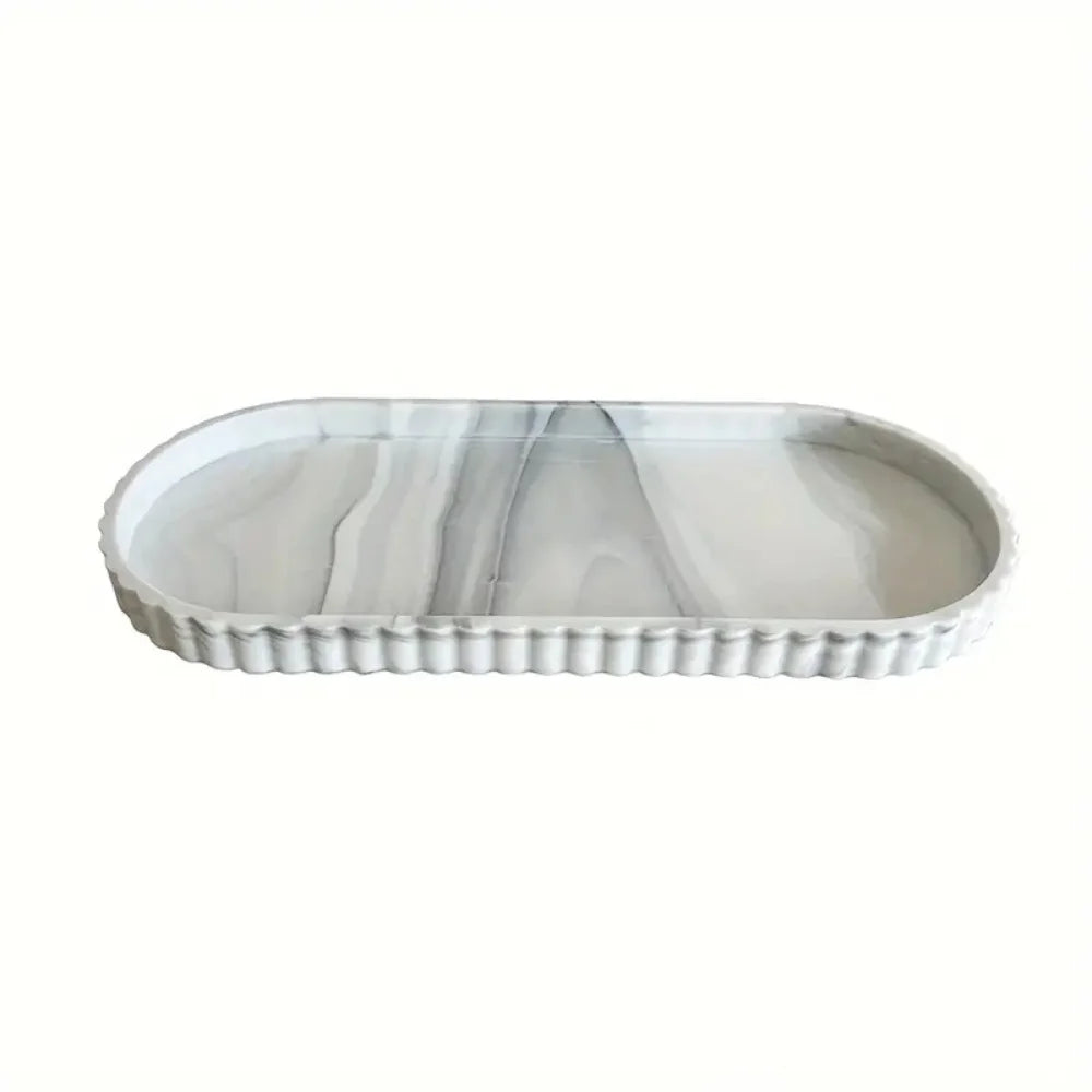 Ridged Oval Silicone Vanity Tray for Bathroom or Dresser