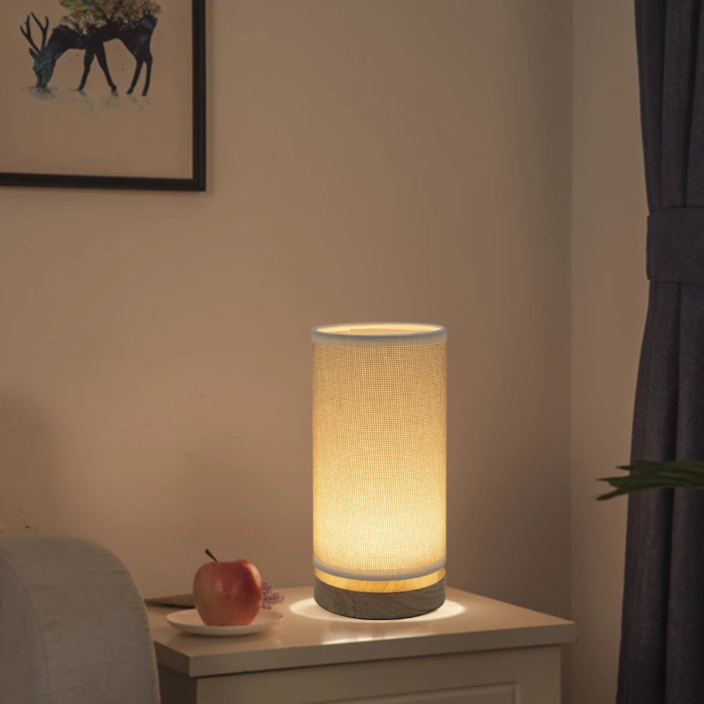 Evyn LED Table Lamp with Linen Shade and Wood Base
