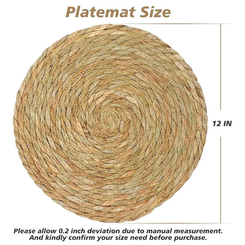 12 inch round natural woven water hyacinth placemat size diagram