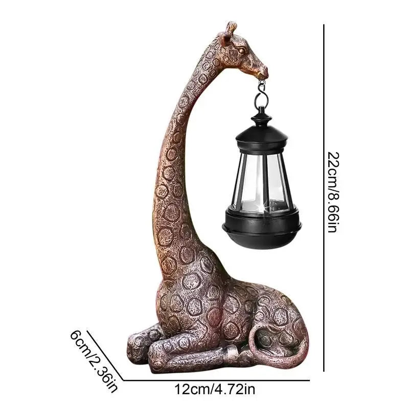 Bronze Giraffe Solar Light Lantern Sculpture for Garden & Patio Decor, Resin Animal Statue with Warm White Glow