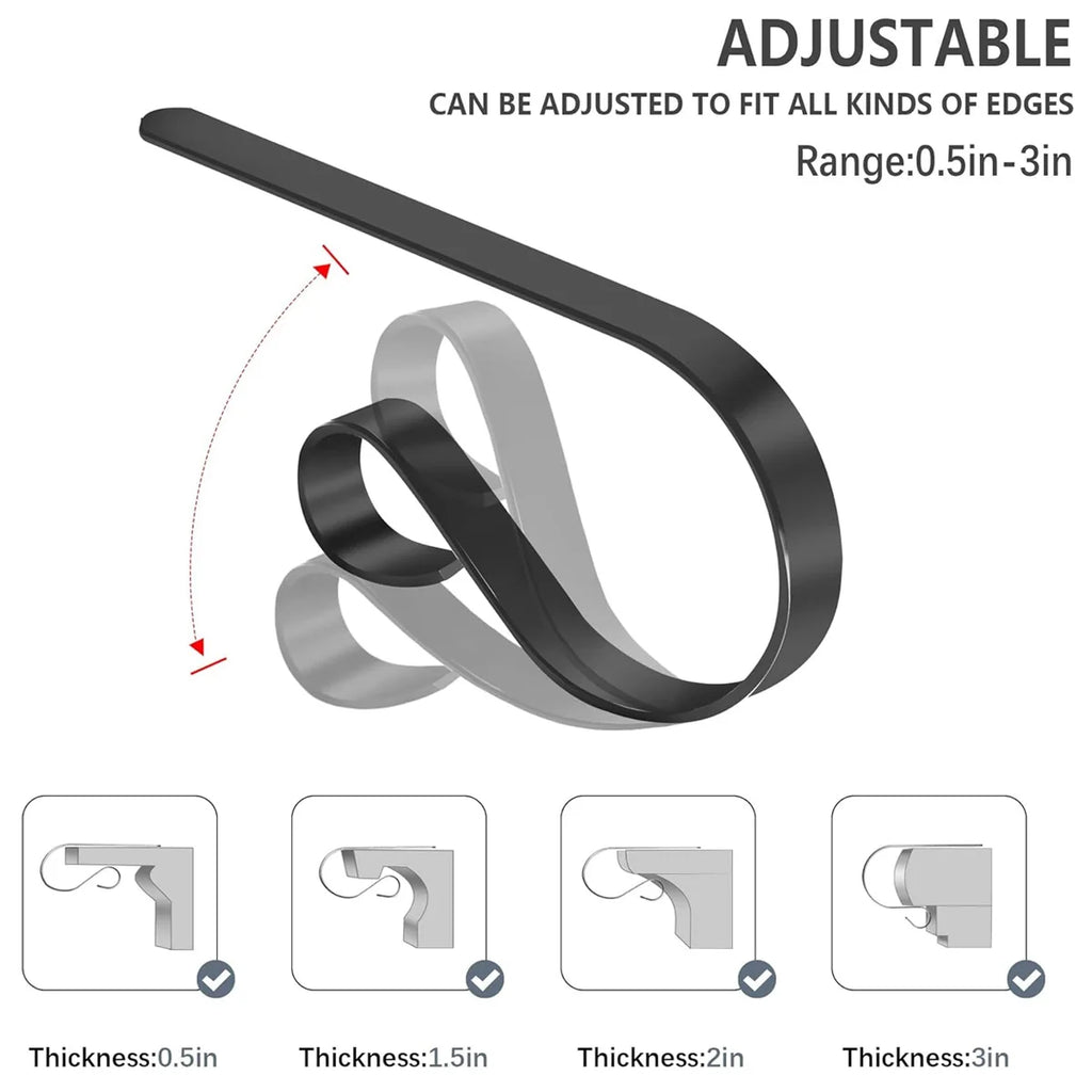 Illustration of adjustable stocking holder fitting different mantle thicknesses from 0.5 to 3 inches