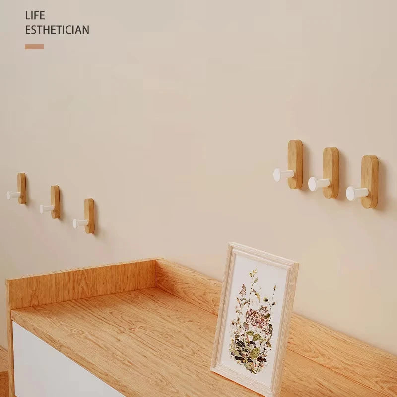 Self-Adhesive Wooden Wall Hook for Entryway, Bath, or Bedroom