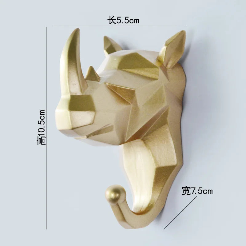 Low-Poly Animal Head Resin Wall Hook – Deer, Elephant, Rhino, or Unicorn Shape for Entryway, Bedroom, or Kids Room