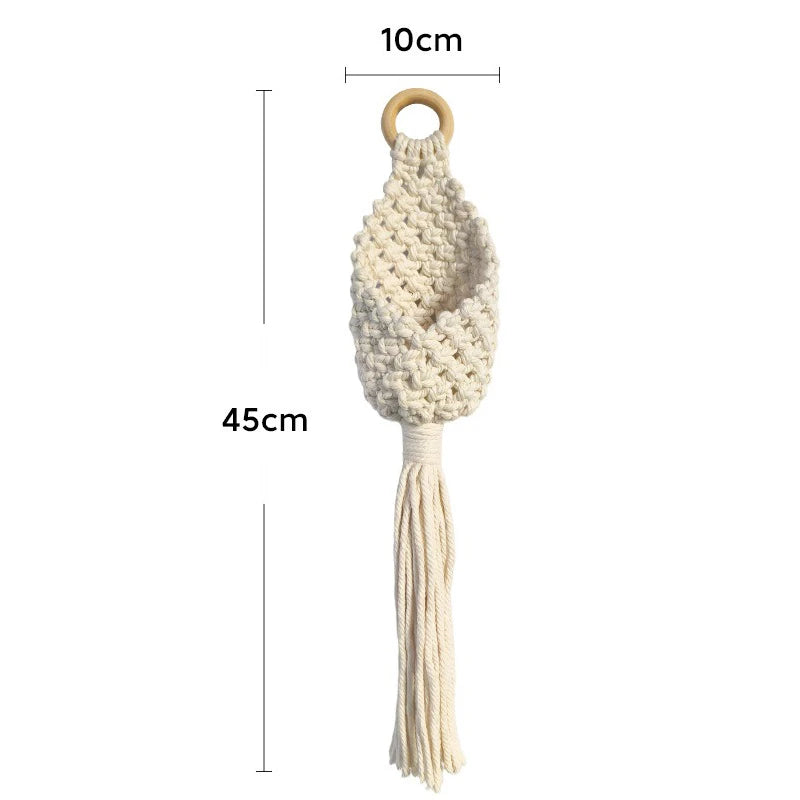 Cotton Rope Hanging Wall Basket with Boho Tassel – Creamy White