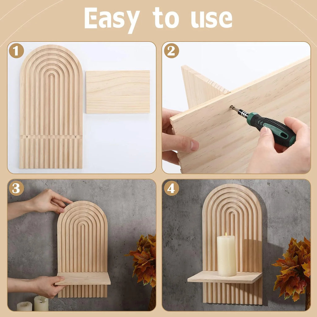 Boho Wooden Arch Floating Shelf for Wall – Nursery, Living Room & More