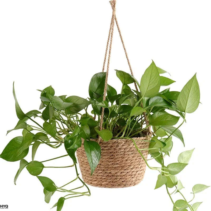 Woven Jute Hanging Basket Planter with Liner for Indoor or Porch Use