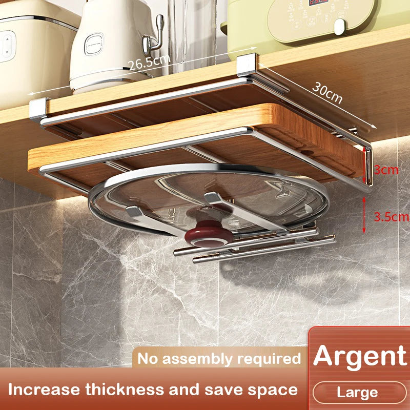 Under Cabinet Metal Organizer Rack with Hooks for Kitchen or Closet