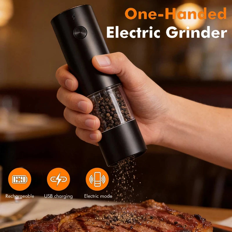 USB Rechargeable Electric Salt and Pepper Grinder Set with Adjustable Coarseness and Storage Base for Kitchen Counters