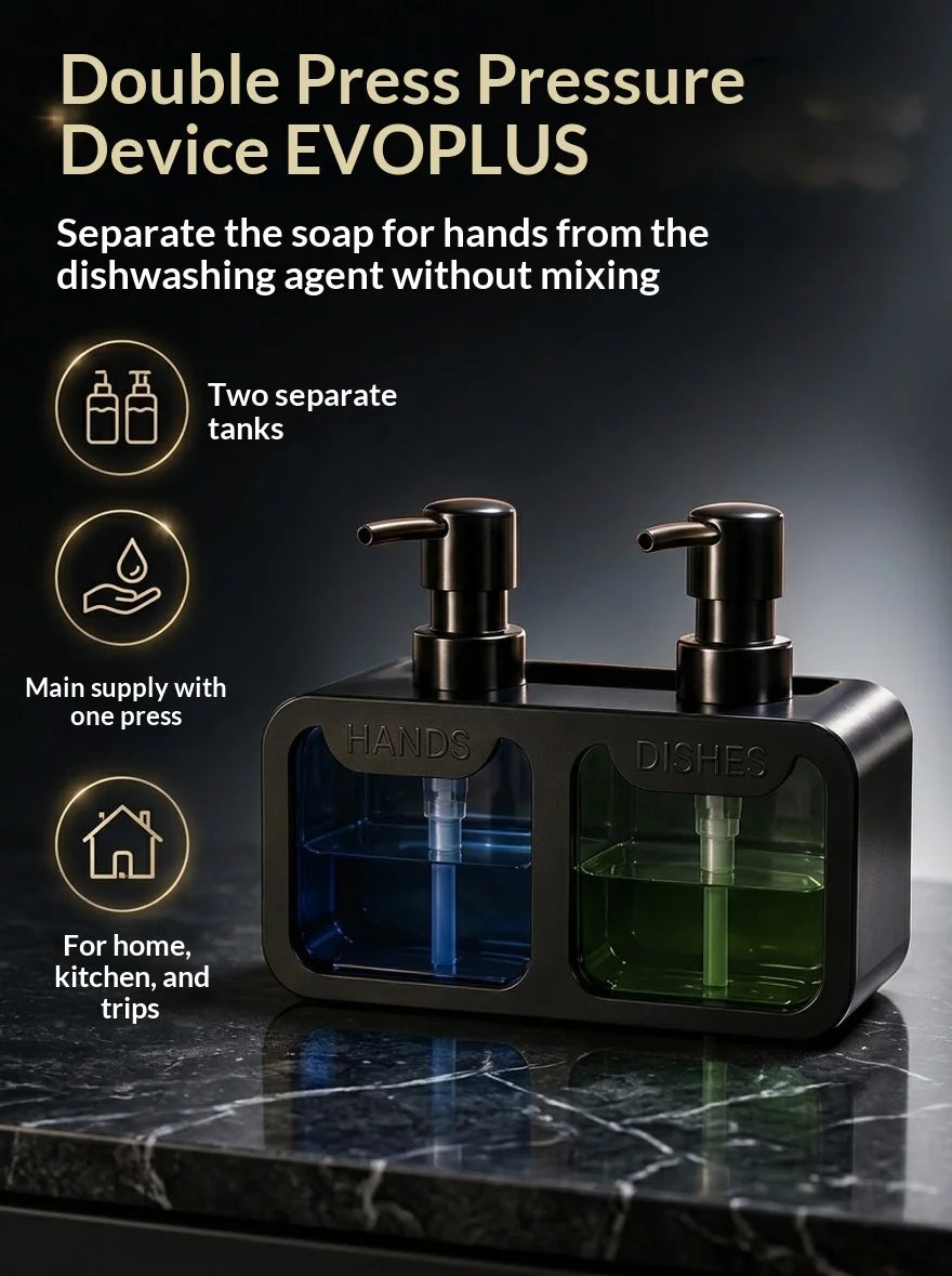 Kitchen Sink Dual Soap Dispenser with Sponge and Brush Holder, Black or White