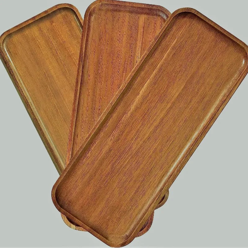 Mori Acacia Wood Decorative Tray – Oval & Rectangular Tabletop Organizer